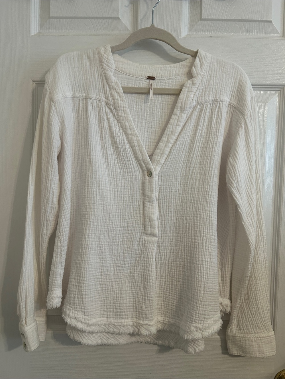 Free People White 100% Cotton Blouse Top Long Sleeve Sz Small Oversized